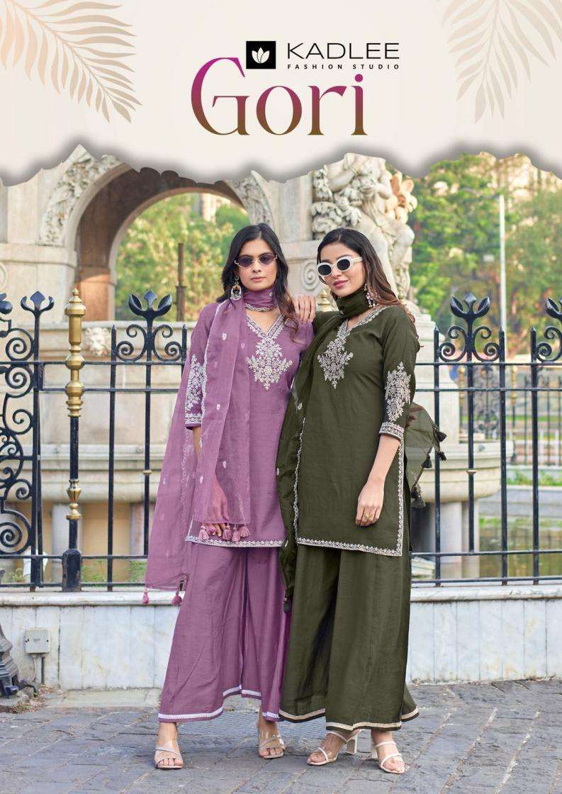 kadlee  presents gori viscose crep thread work fully stitch plazzo kurti with dupatta