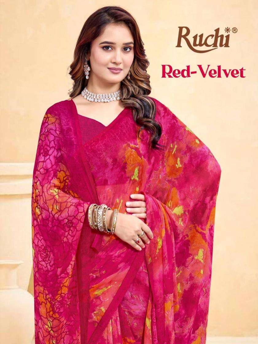 ruchi presents red velvet vol 72 chiffon daily wear sarees