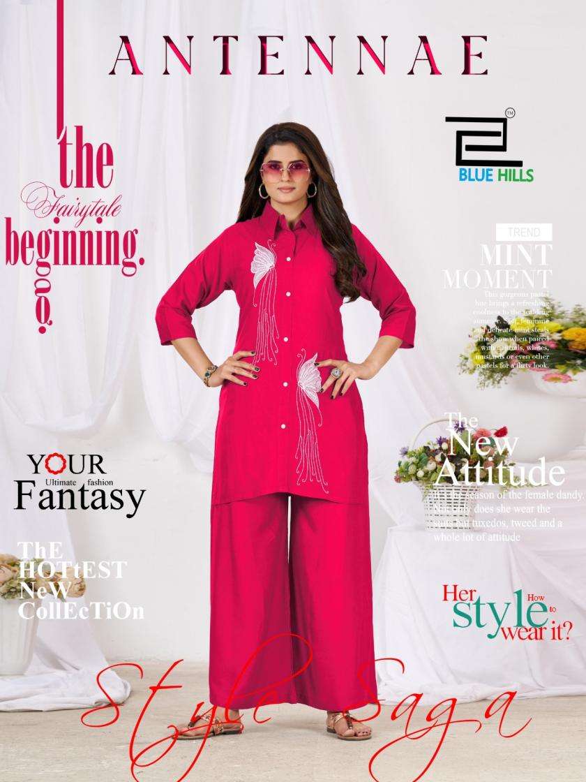 blue hills presents antennae readymade elegance rayon big size top with plazzo