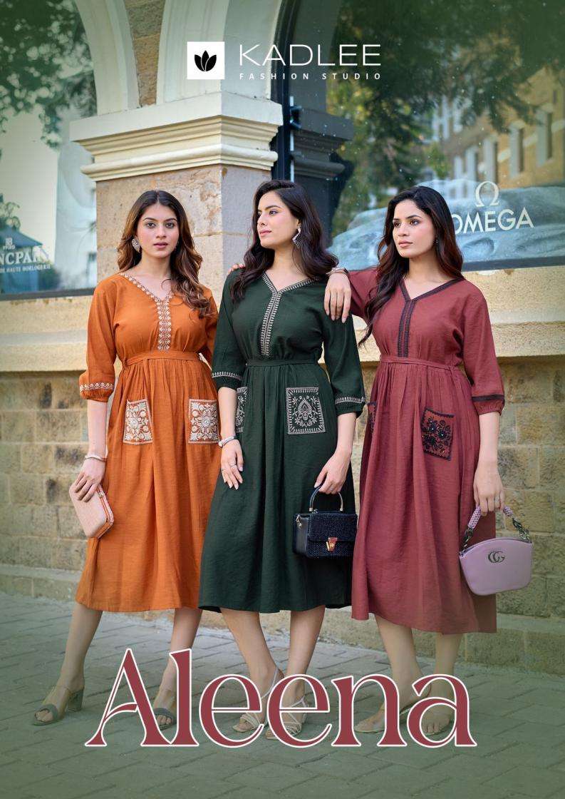 kadlee presents aleena full stitch elegance viscose weaving one pieces dress