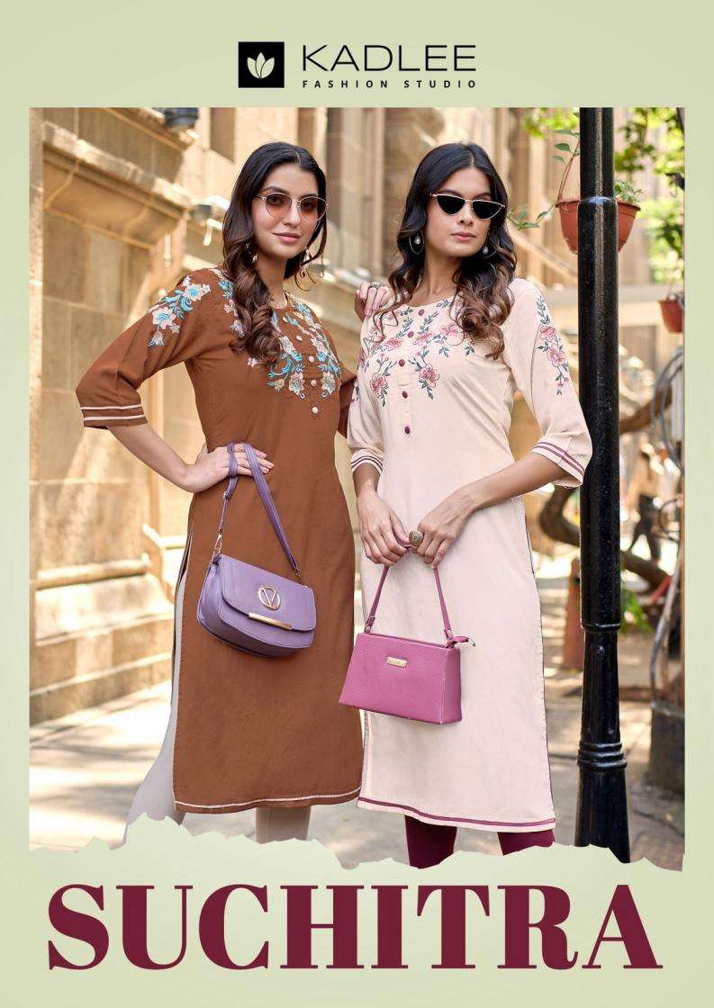 kadlee presents suchitra rayon full stitch thread work long kurtis