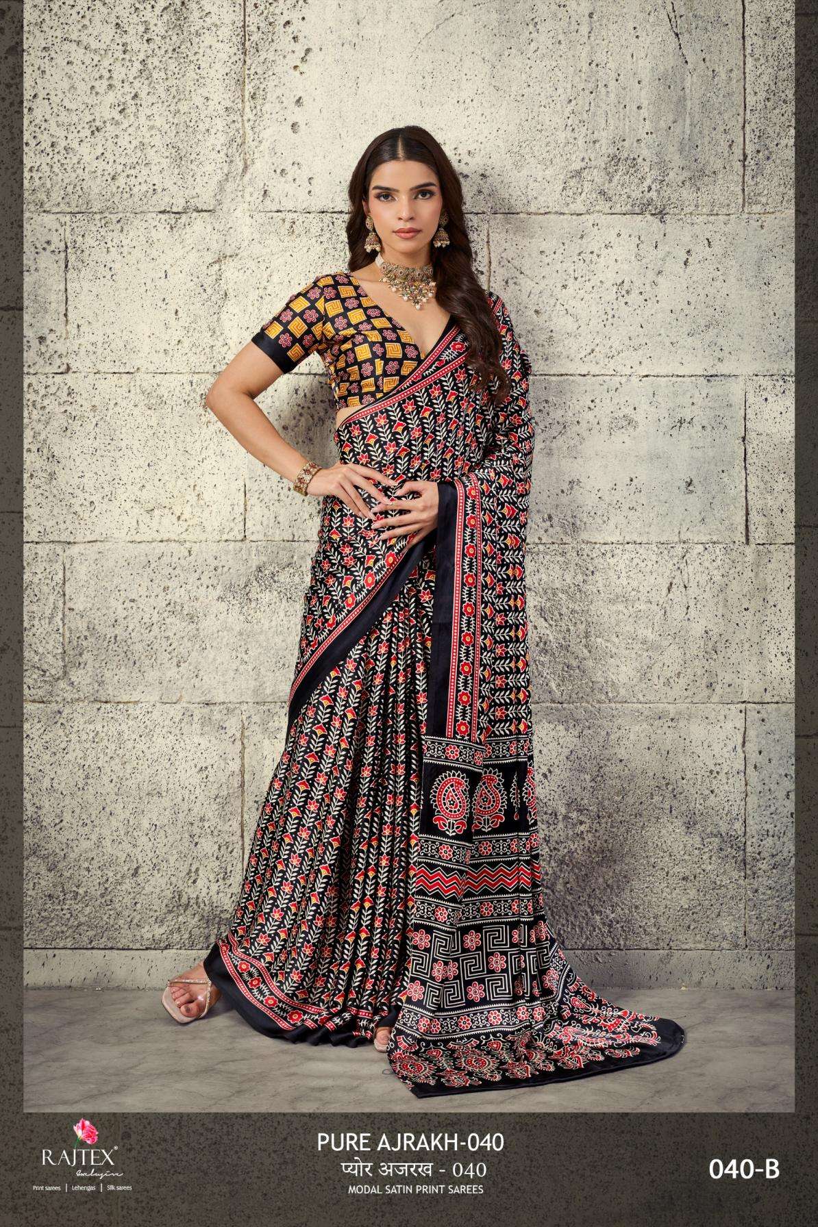rajtex presents pure ajrakh vol 40 amazing modal satin saree 