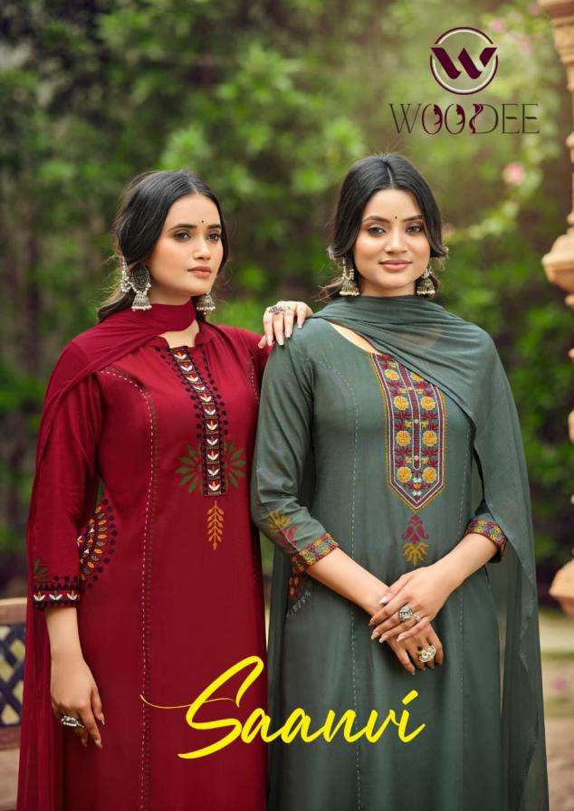 woodee presents saanvi full stitch a line rayon unique 3pcs dress
