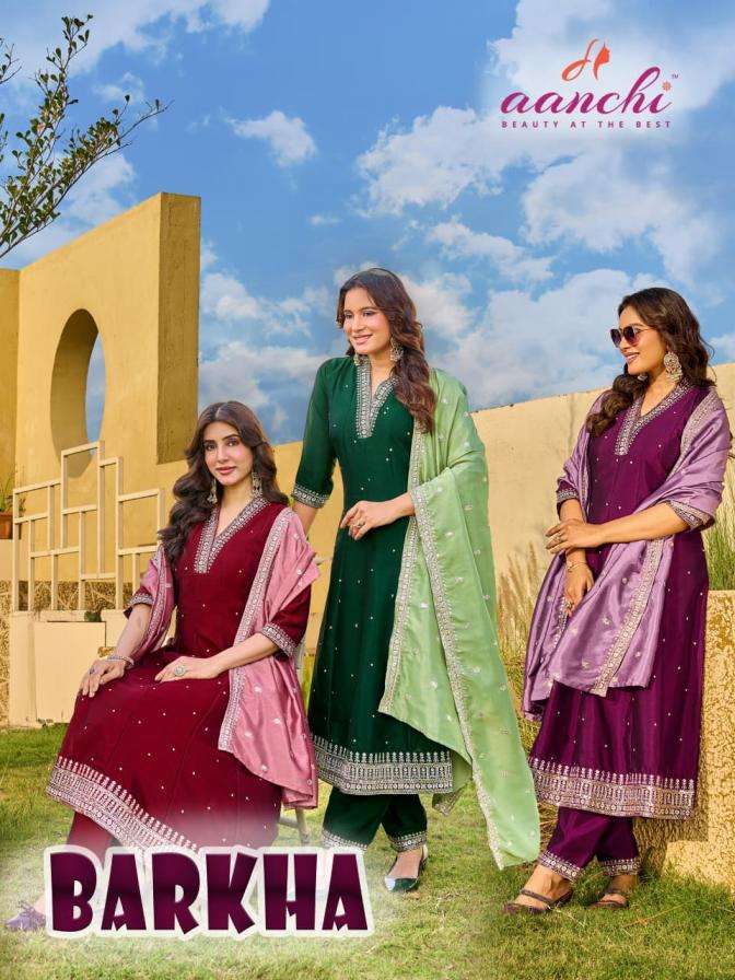 aanchi presents barkha crystal silk readymade unique 3pcs dress