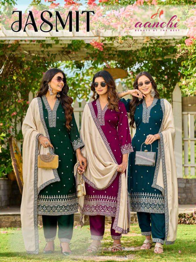 aanchi presents jasmit full stitch vichitra silk classic suit for womens
