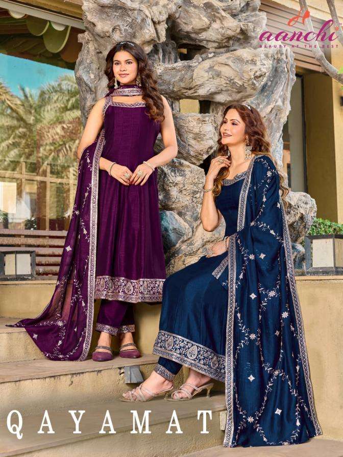 aanchi presents qayamat vichitra silk fully stitch classic 3pcs dress
