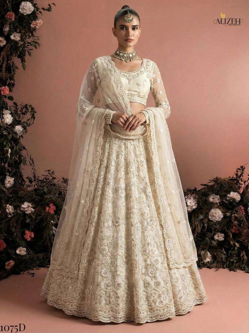 alizeh presents white special butterfly net stylish look lehenga dupatta with unstitch blouse