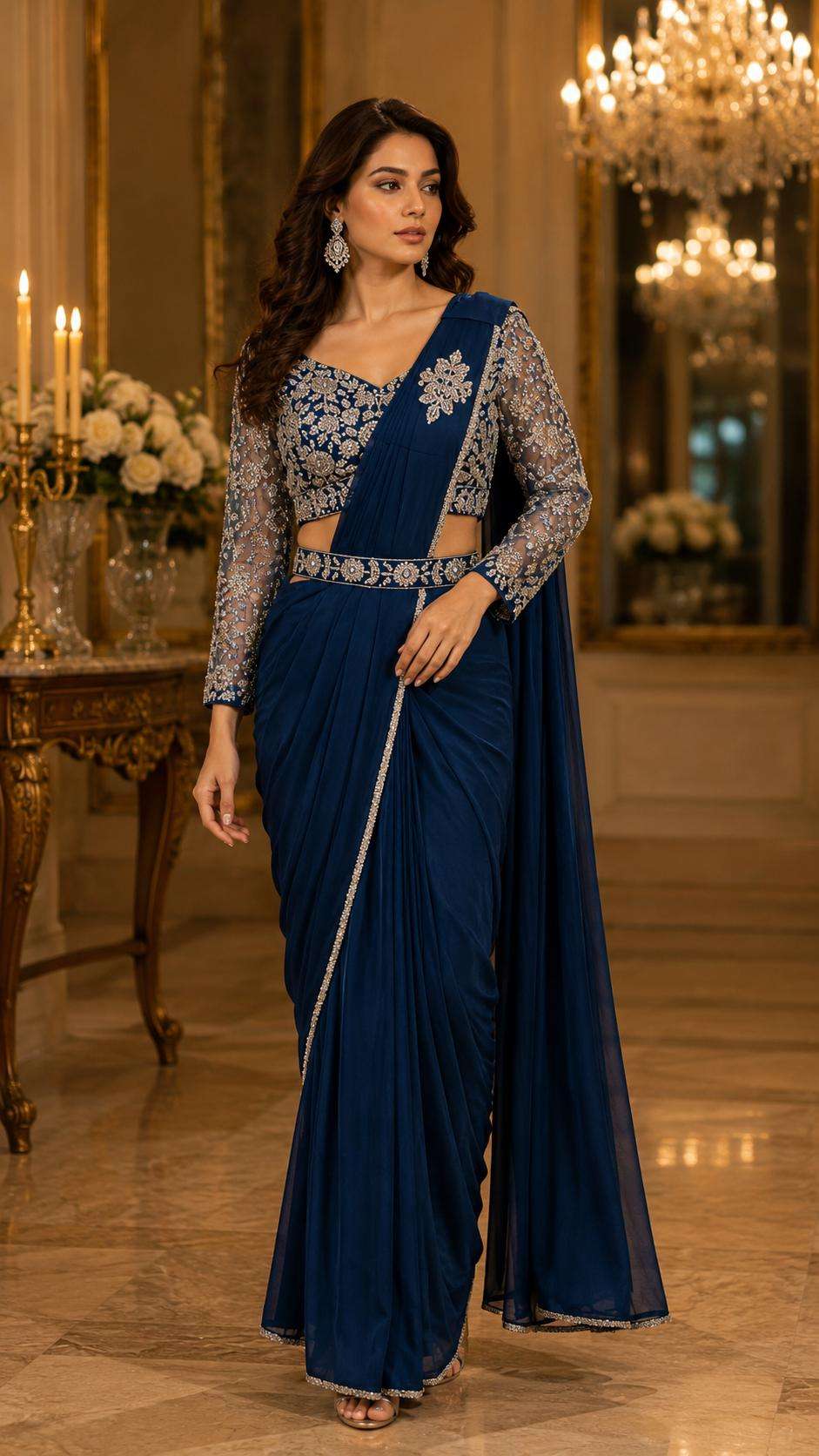 AMOHA 102432 COLOUR HEAVY DEDINGER READYMADE BLOUSE AND ONE MINUTES SAREES CATALOG WHOLESALER AND EXPORTERS