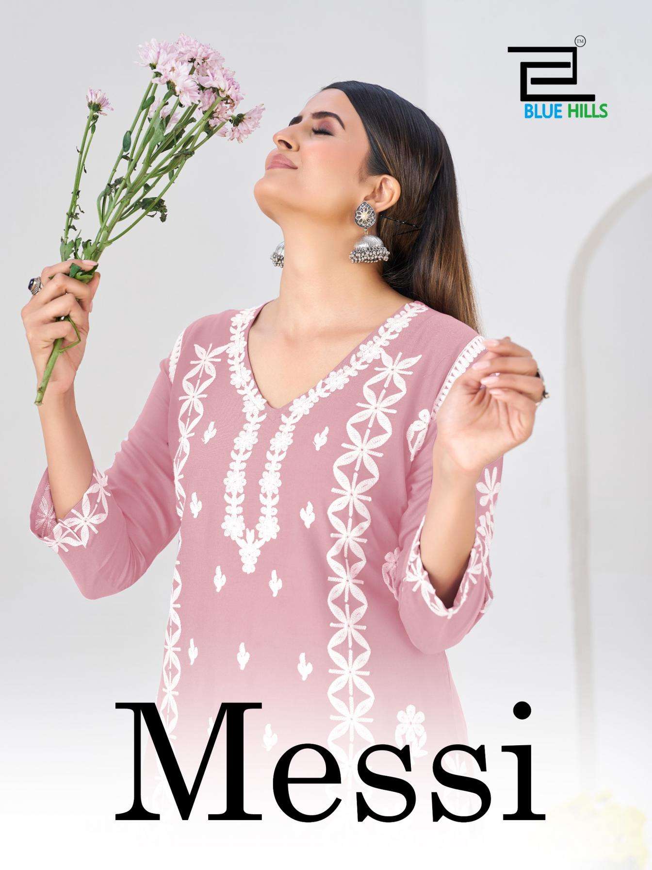 blue hills presents messi rayon thread work full stitch big size combo kurti with plazzo