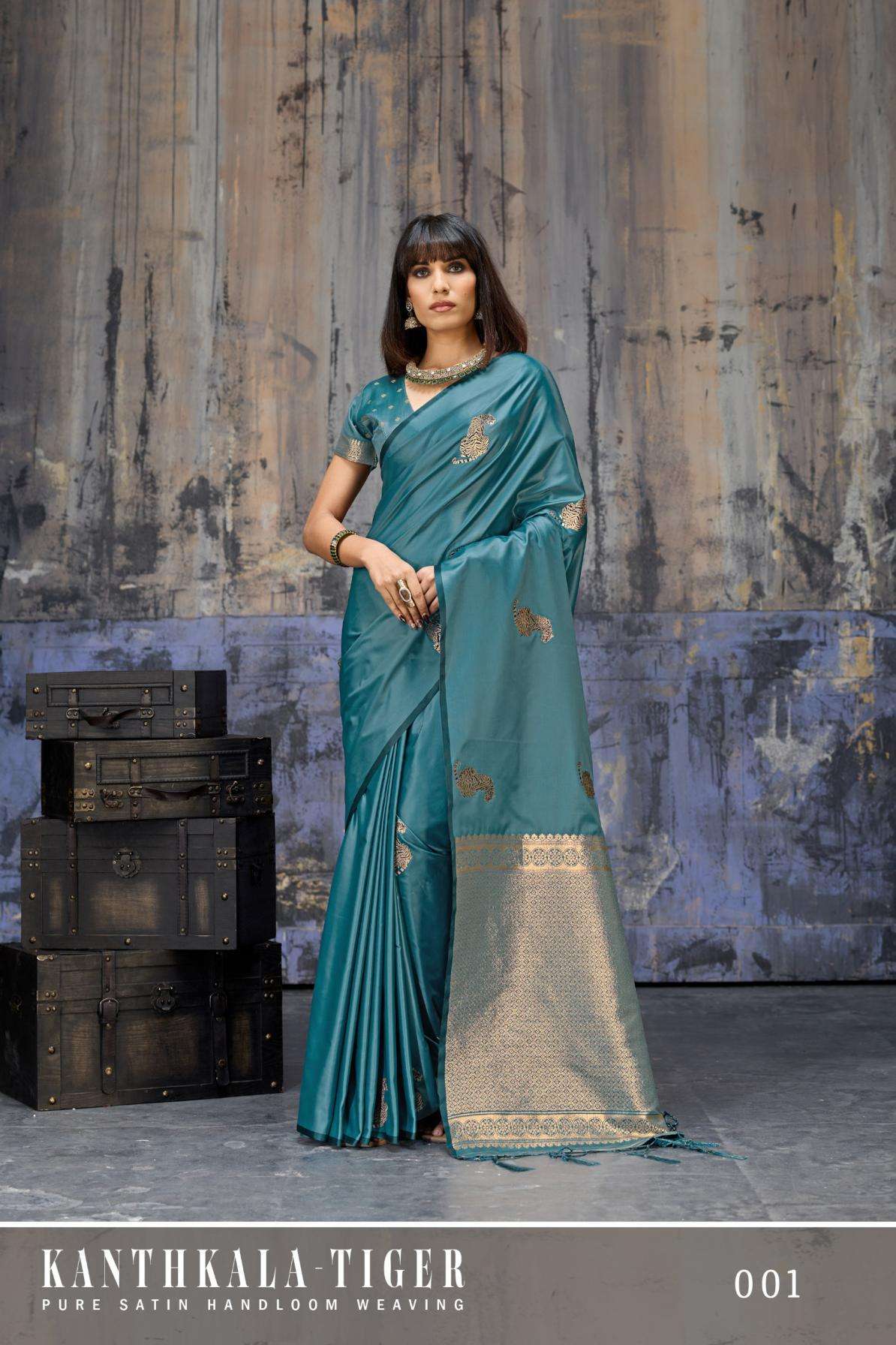 rajtex presents kanthkala tiger satin handloon weaving saree 