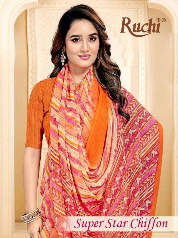 ruchi presents super star chiffon 256 lehriya print pretty look sarees