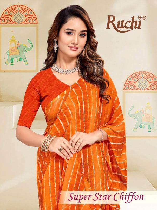 ruchi presents super star chiffon 258 lehriya printed saree wholesaler