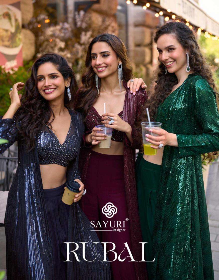 sayuri designer presents rubal georgette readymade exclusive shrug plazzo with blouse