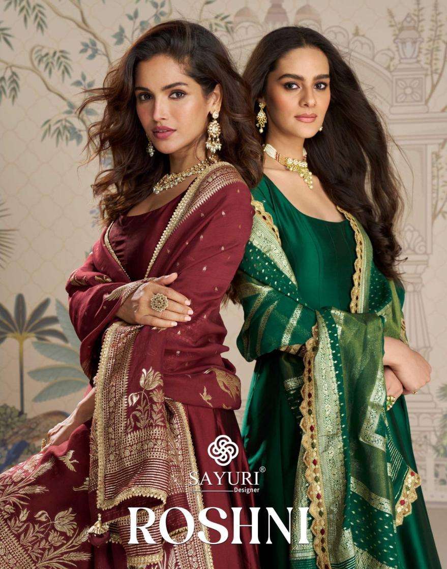 sayuri designer roshni readymade party wear silk viscose jacquard silk gown with dupatta