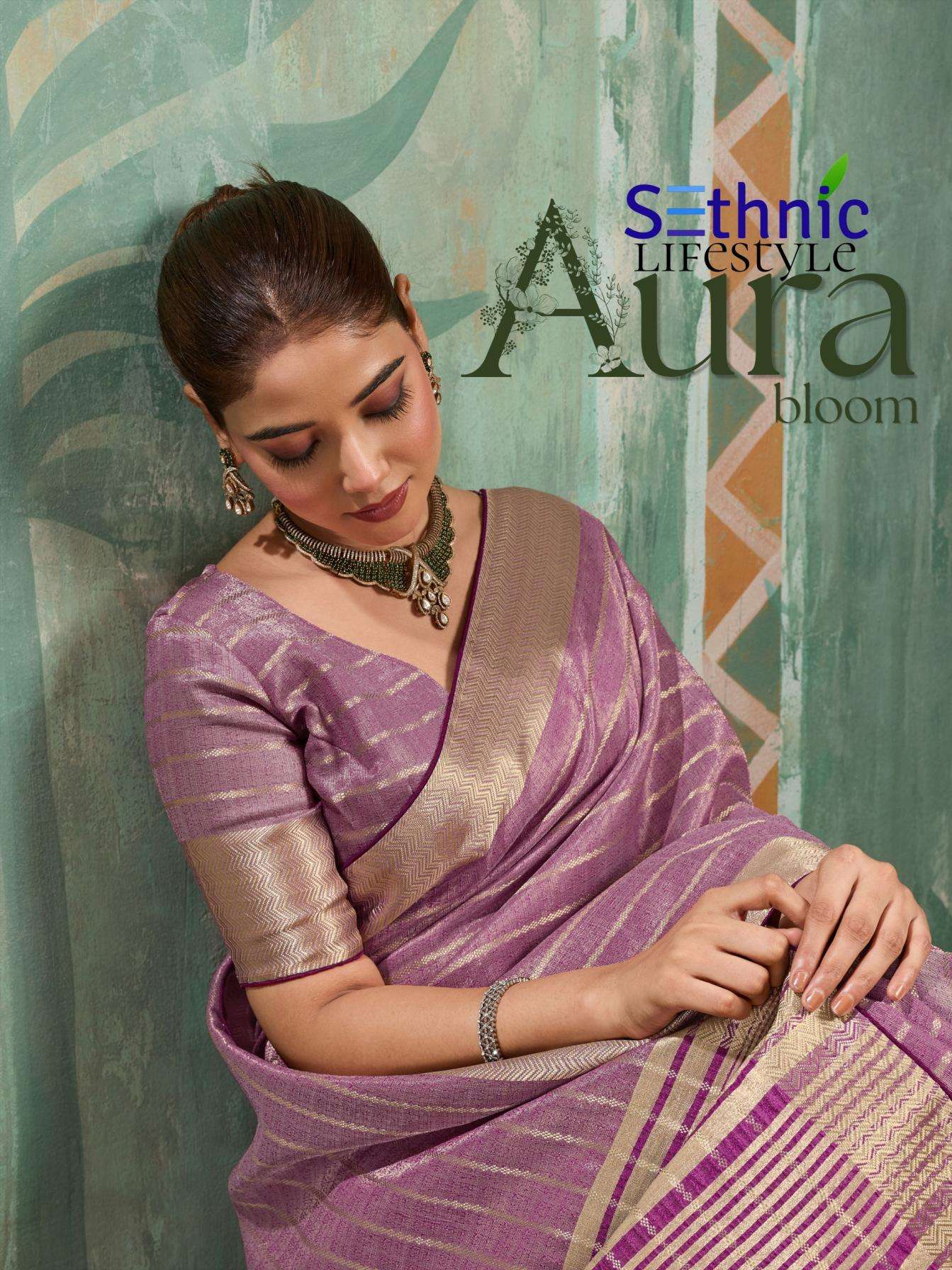 sethnic lifestyle presents aura bloom traditional cotton tissue sarees