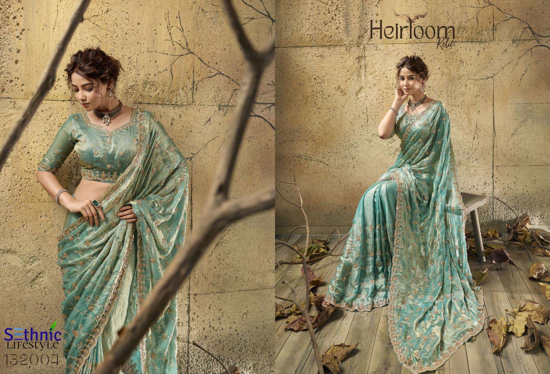 sethnic lifestyle presents heirloom relic velvet satin luxurious festive look sarees