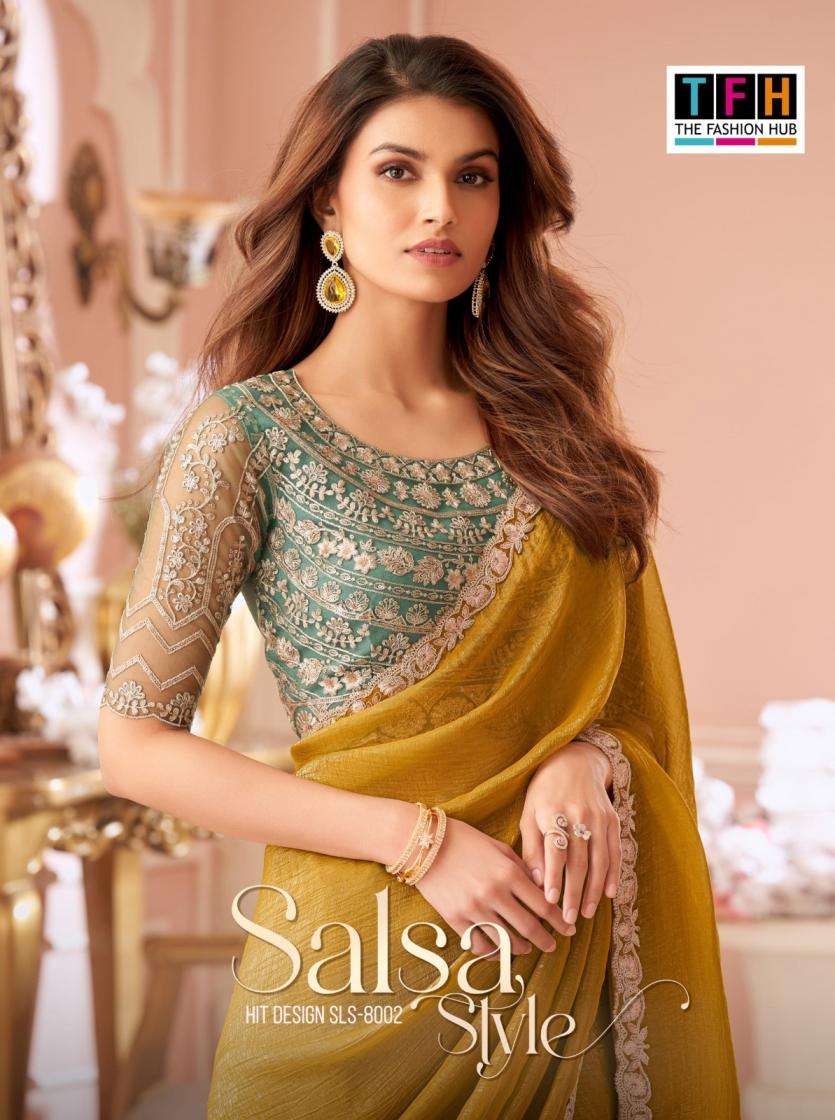 tfh presents salsa style 8002a-8002f georgette occasion wear sarees