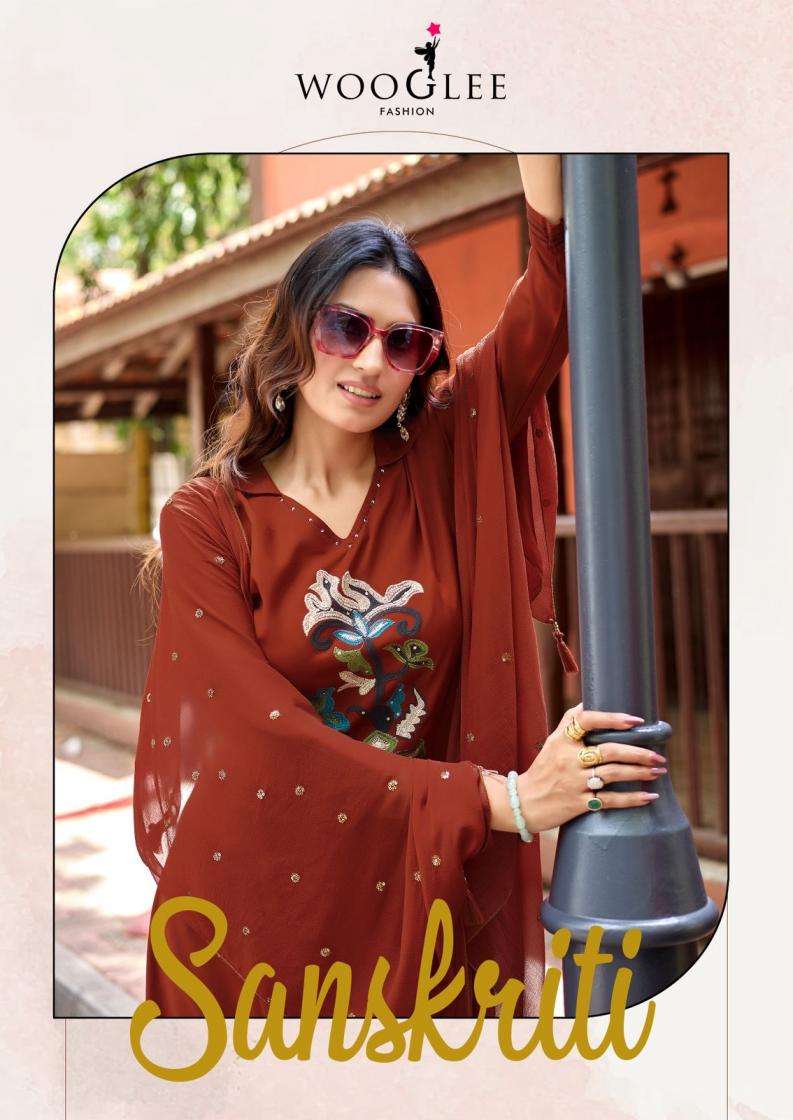 wooglee presents sanskriti rayon thread work readymade 3pcs sets