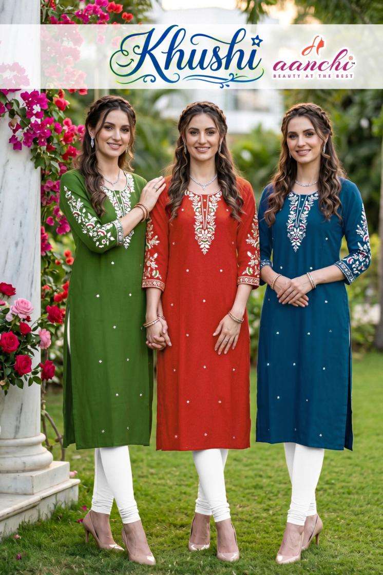 aanchi khushi hit design readymade roman silk designer long kurtis