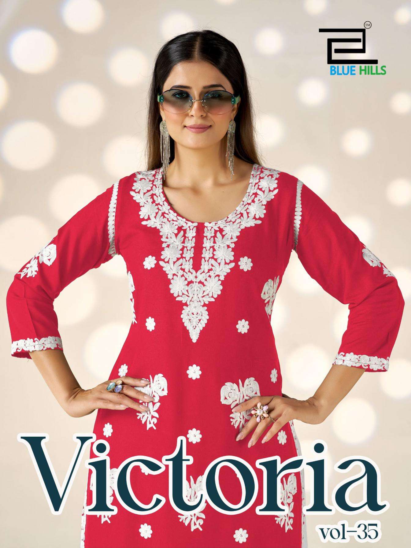 blue hills victoria vol 35 rayon full stitch embroided big size combo kurti with plazzo