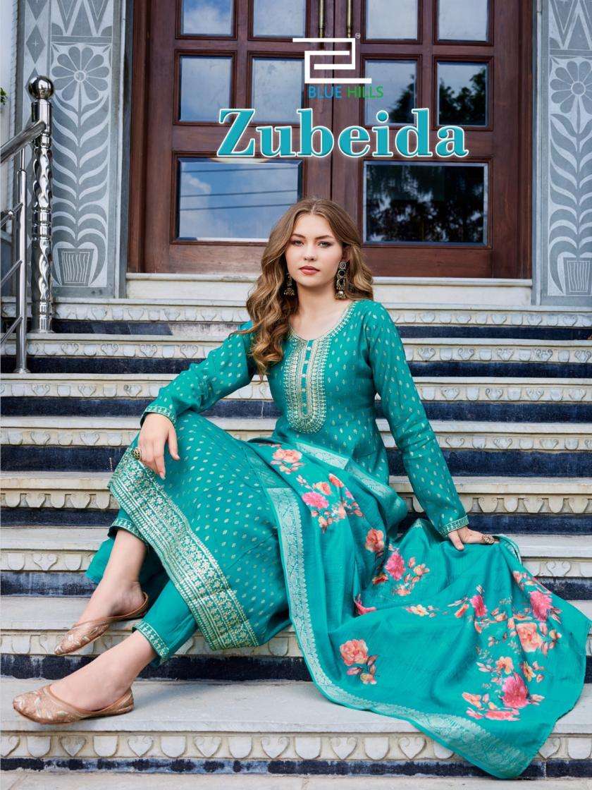 blue hills zubeida readymade mul chanderi foil print plus size combo 3pcs set 