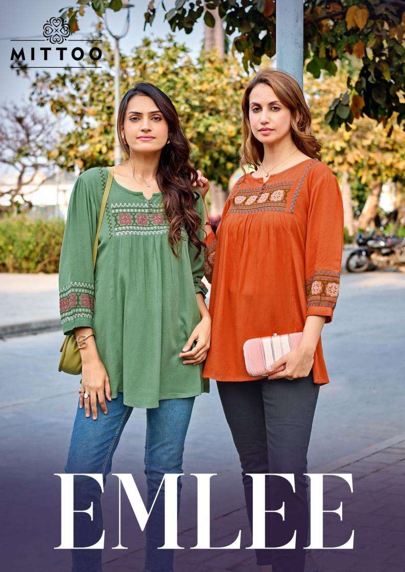 mittoo emlee rayon thread & handwork short kurtis