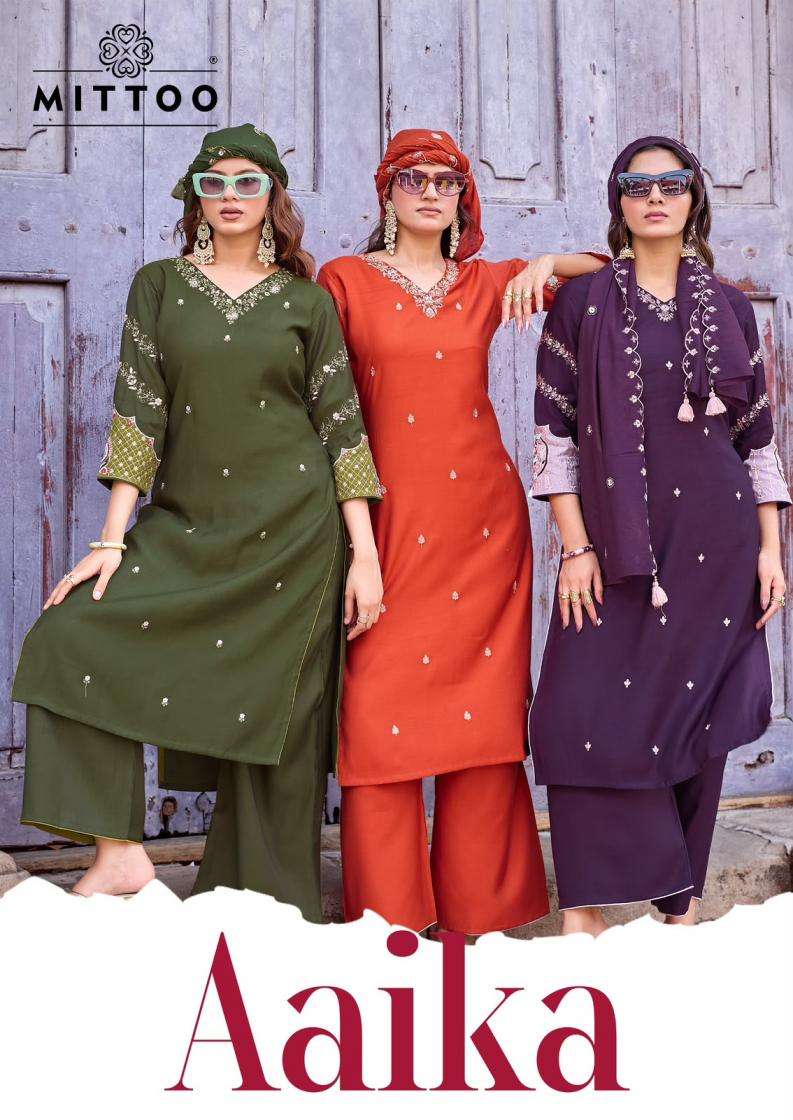 mittoo presents aaika viscose weaving readymade 3pcs festive wear kurtis