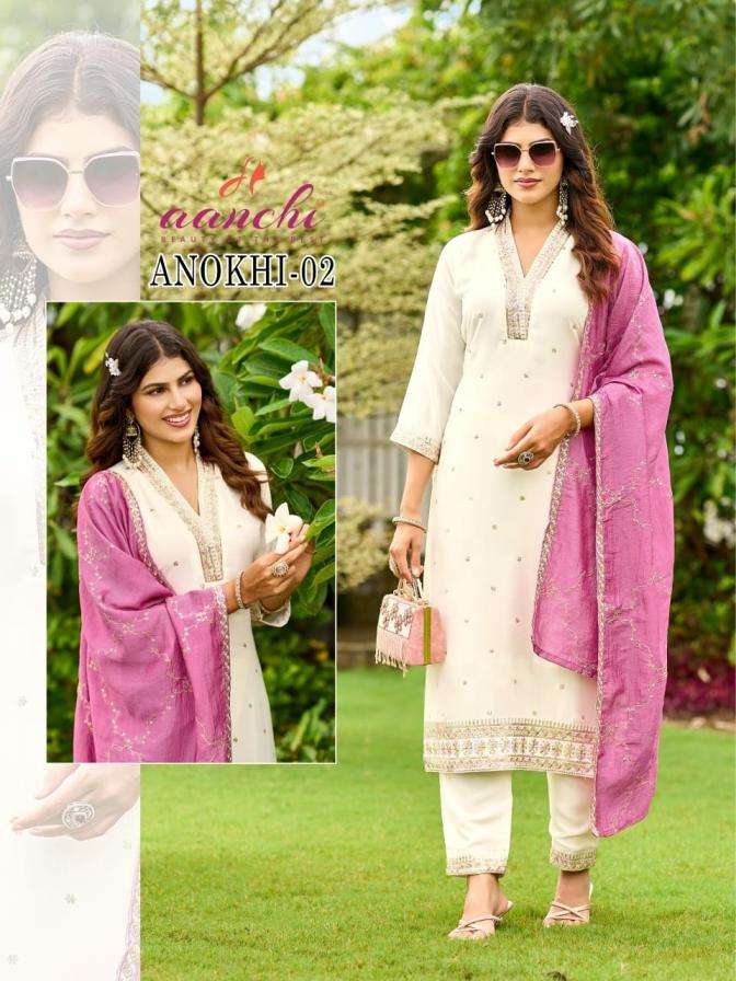aanchi anokhi stylish vichitra silk readymade combo 3pcs