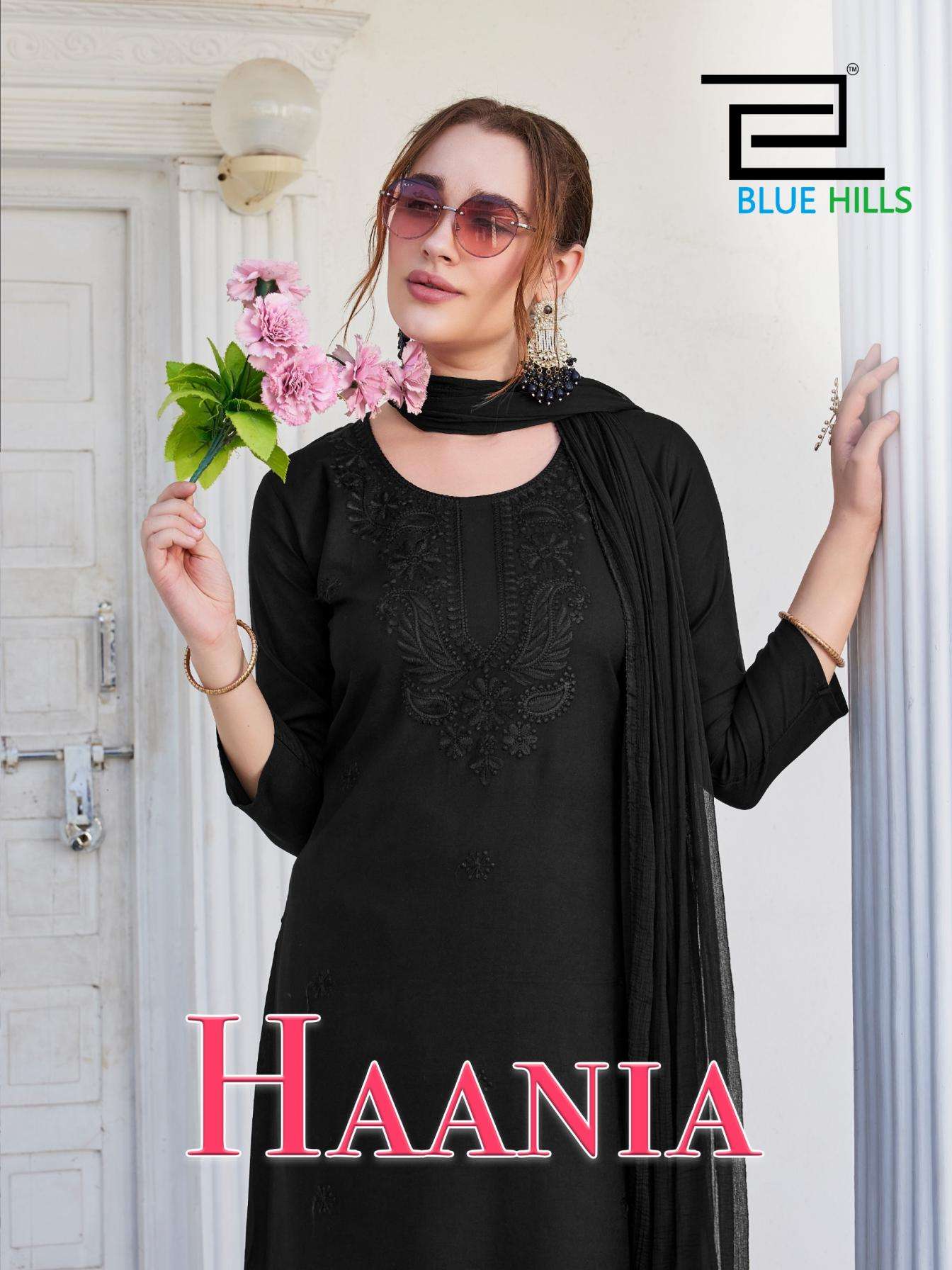 blue hills haania rayon full stitch classic combo plazzo dress