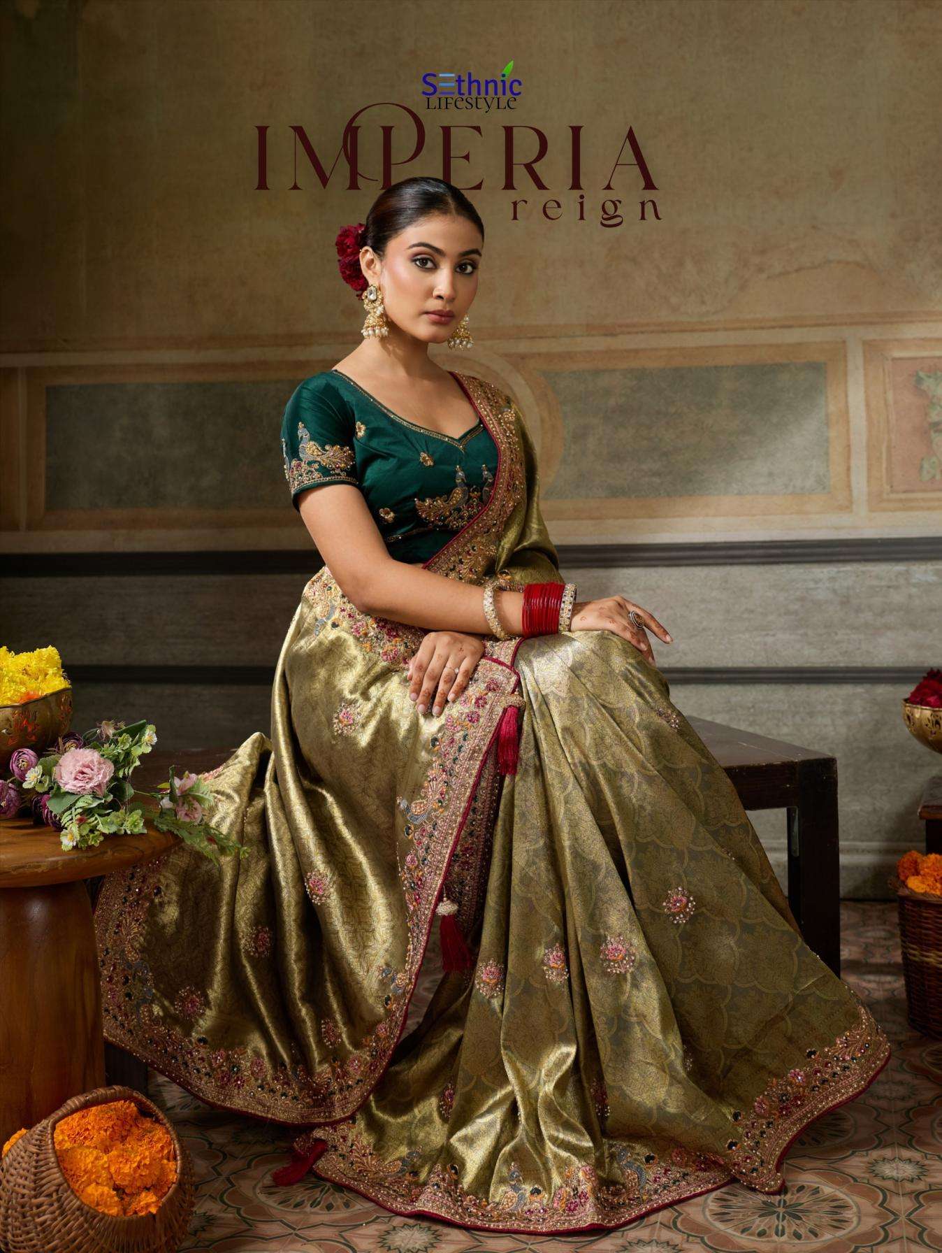 imperia reign by sethnic lifestyle banarasi silk jacquard occasion wear saree
