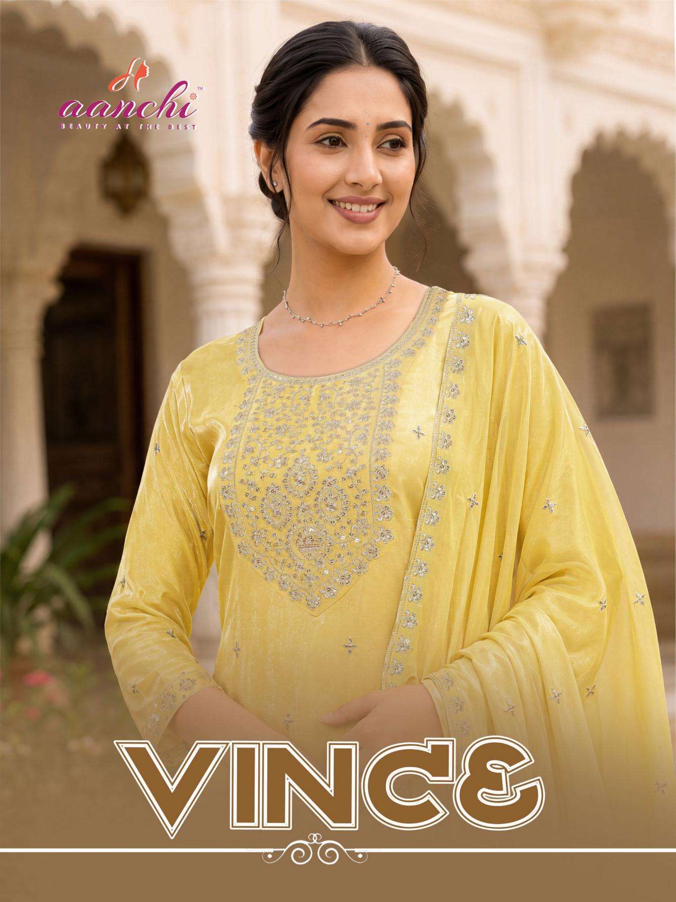 vince by aanchi glass silk readymade ethnic suits