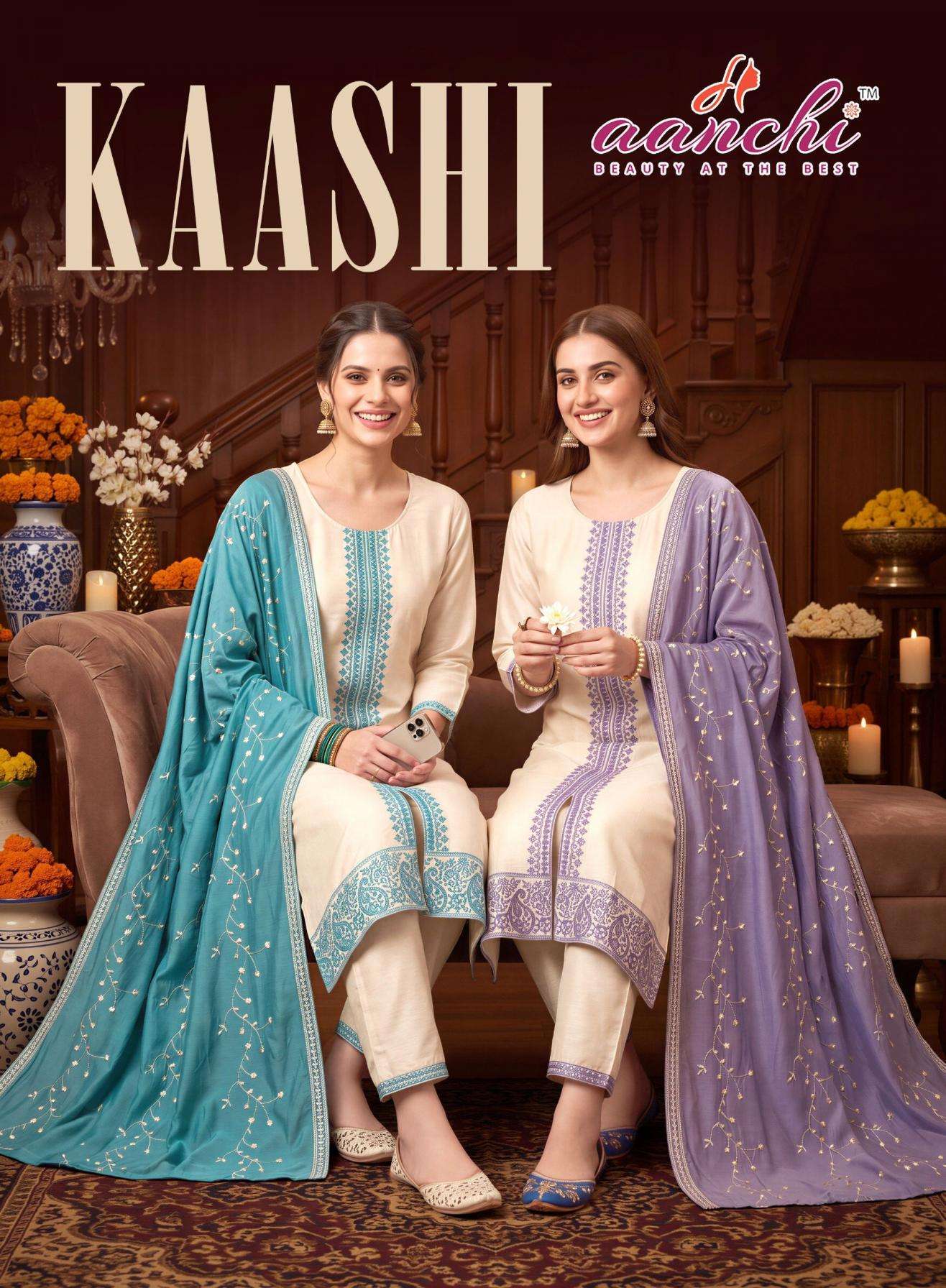 aanchi kaashi full stitch vichitra silk stylish 3pcs set