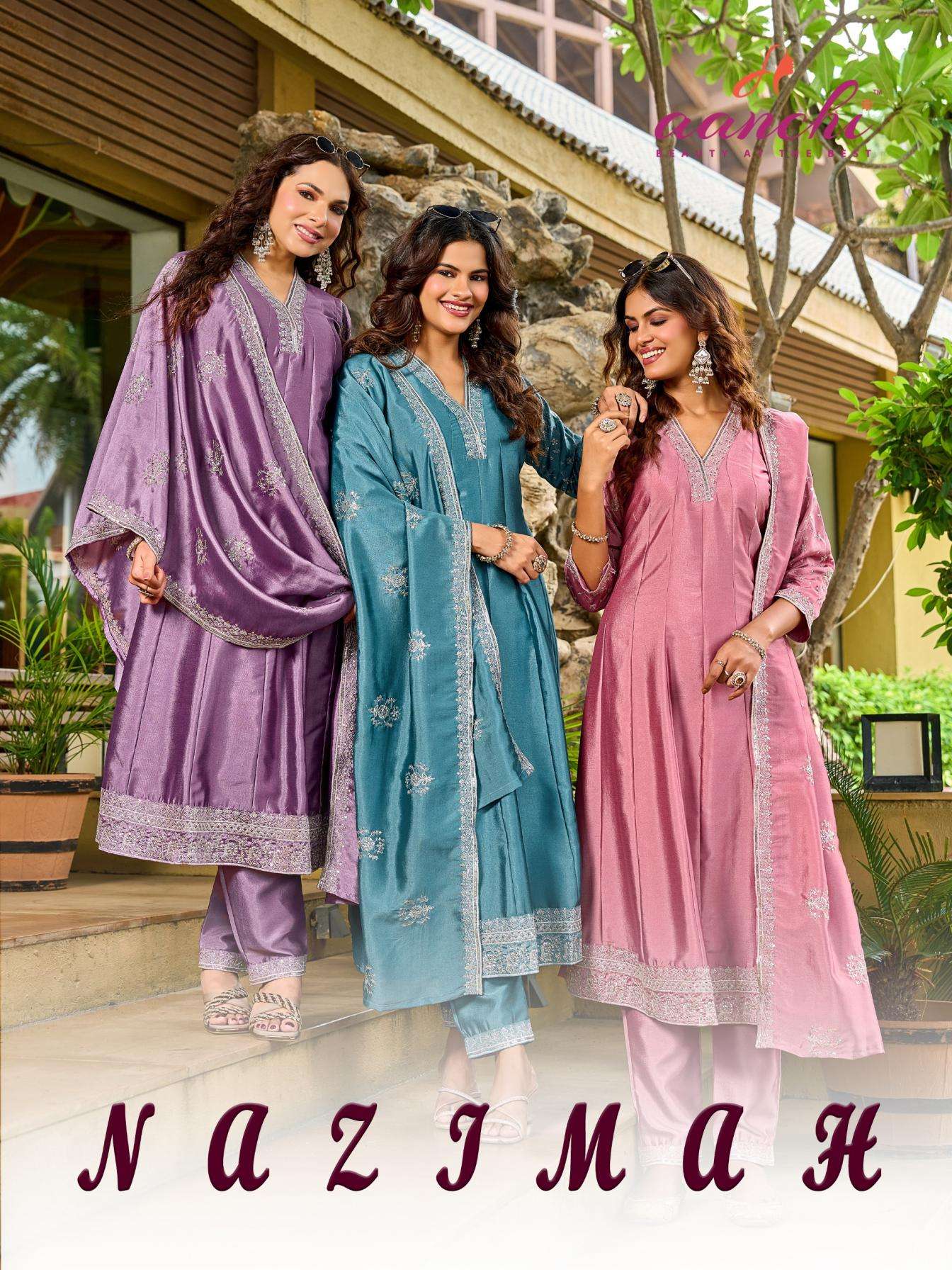 aanchi nazimah amazing full stitch crystal silk 3pcs dress 