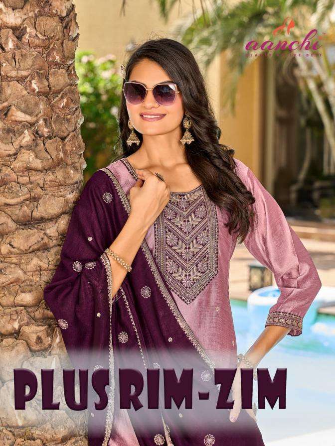aanchi plus rim zim full stitch casual vichitra silk 3pcs sets