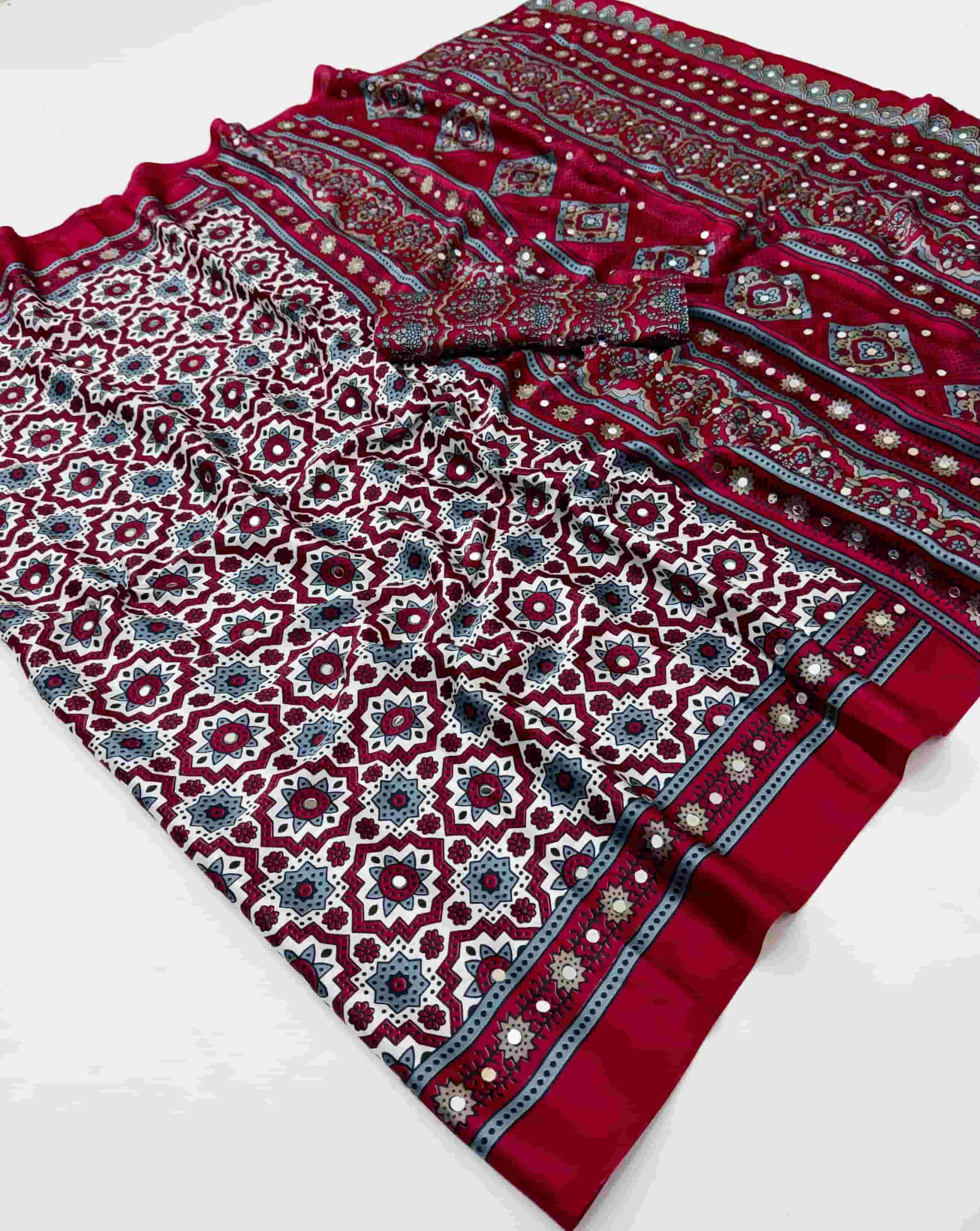 Rajtex Pure Ajrakh Mirror Modal Satin Catalog Supplier Surat