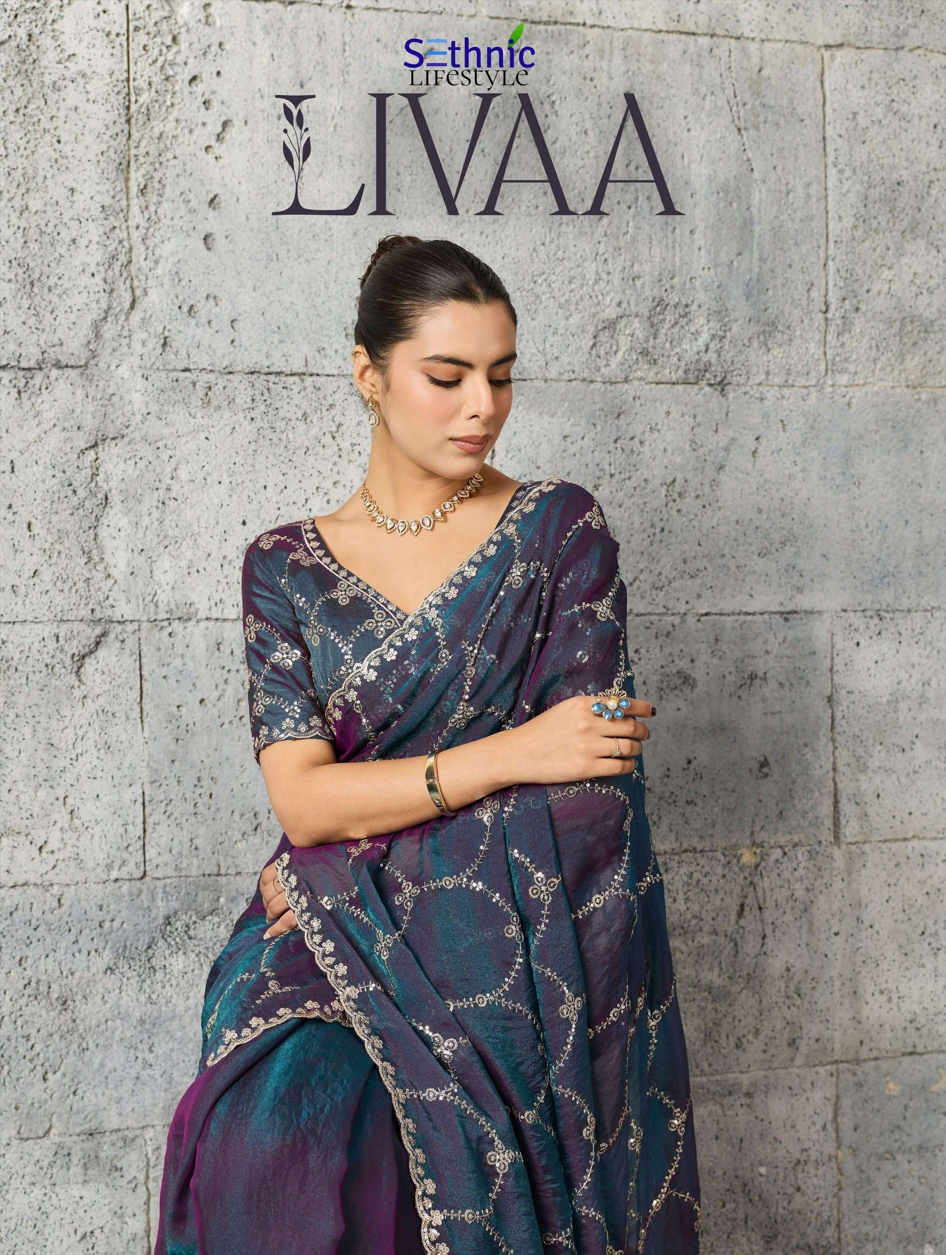 sethnic lifestyle livaa grainy moss chiffon festive sarees